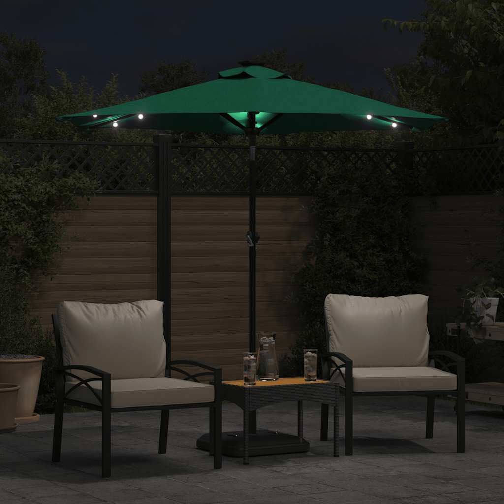 vidaXL Sonnenschirm mit LED und Stahlmast Grün 225x225x212 cm