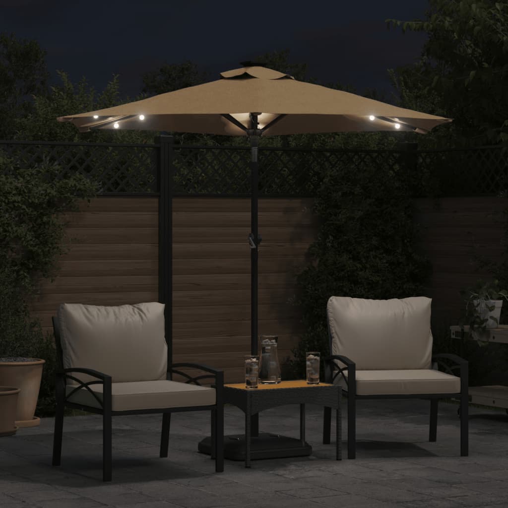 vidaXL Sonnenschirm mit LED und Stahlmast Taupe 225x225x212 cm