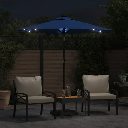 vidaXL Parasol avec LED et mât en acier Bleu azur 225x225x212 cm