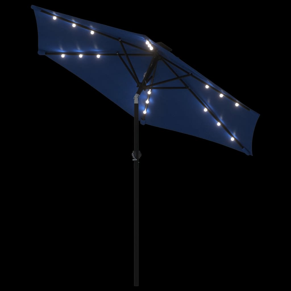 vidaXL Parasol avec LED et mât en acier Bleu azur 225x225x212 cm