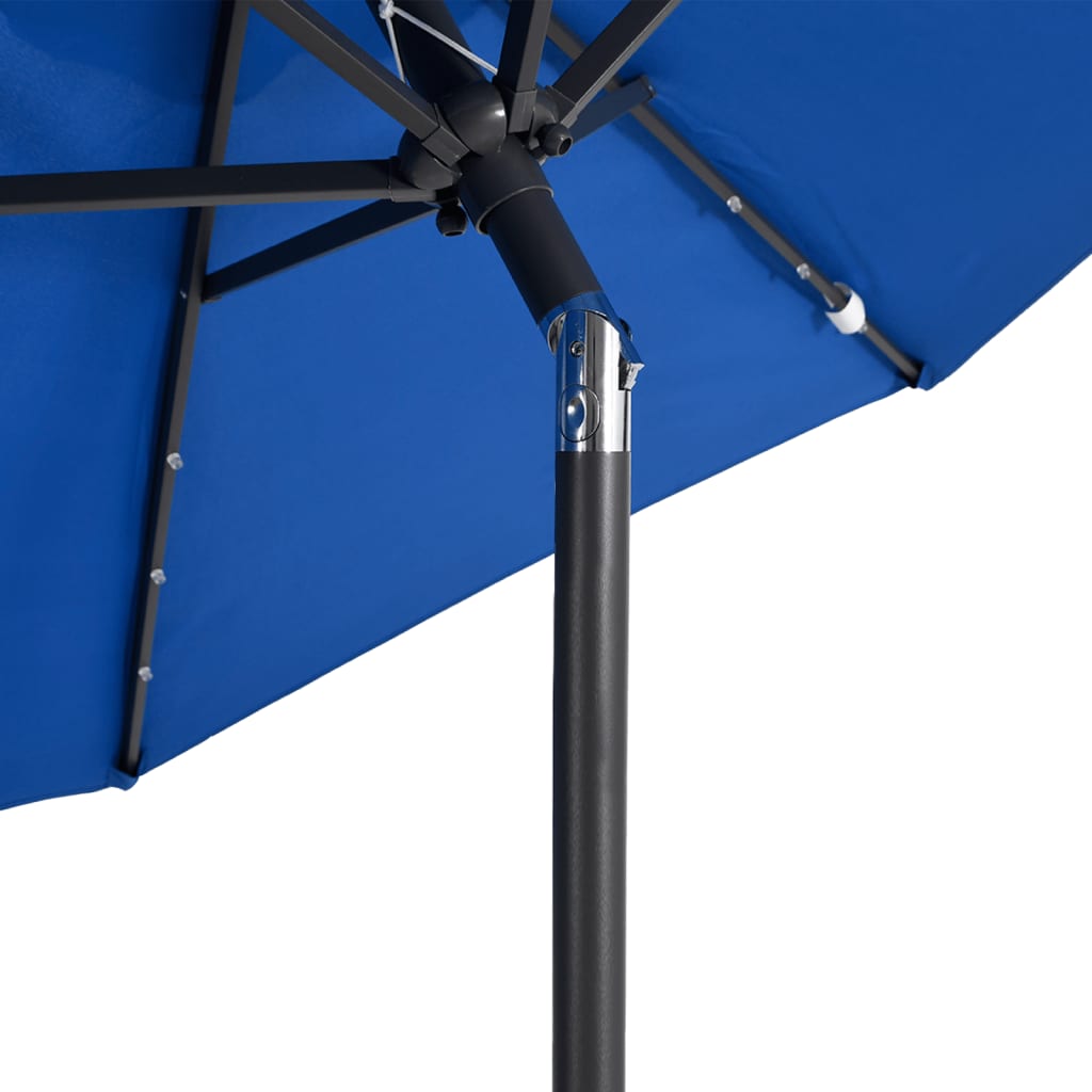 vidaXL Parasol avec LED et mât en acier Bleu azur 225x225x212 cm