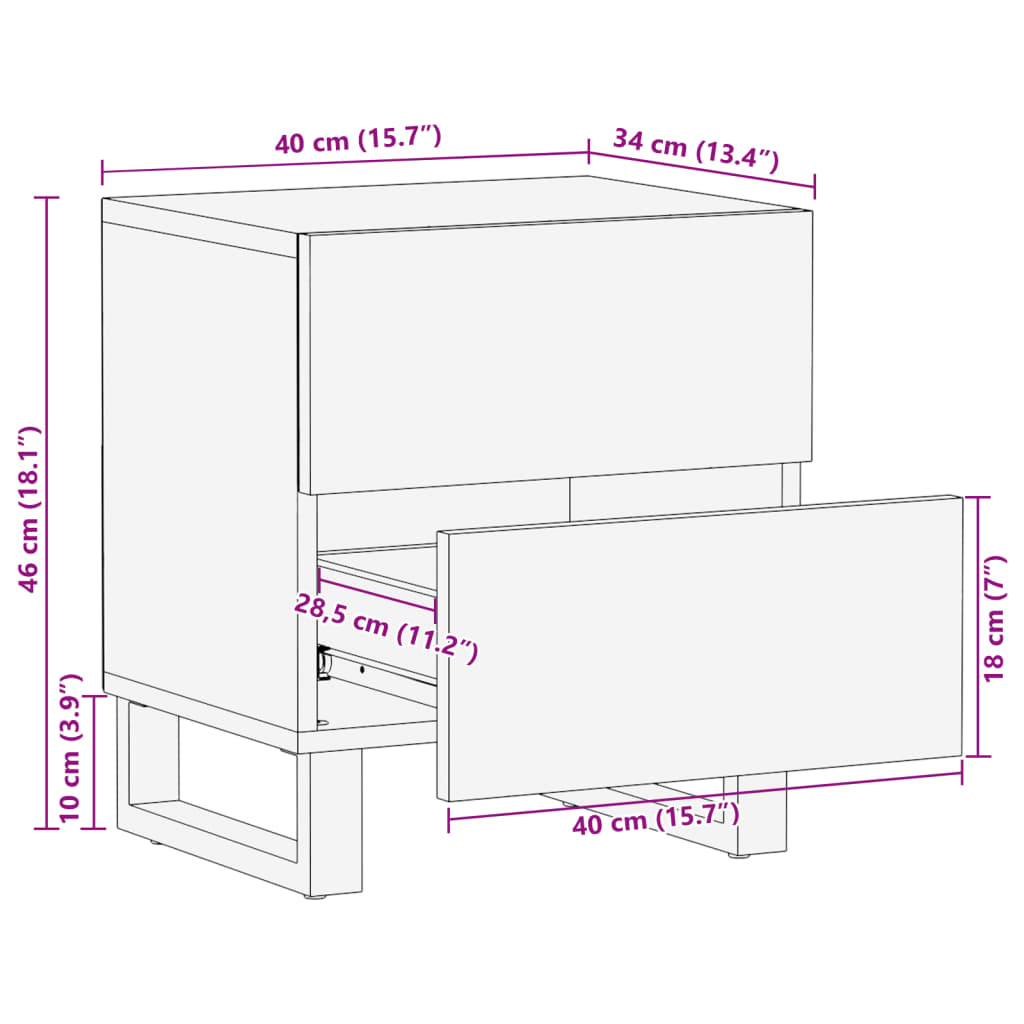 vidaXL Nachttisch 40x34x46 cm Gebleichtes Massivholz Mango