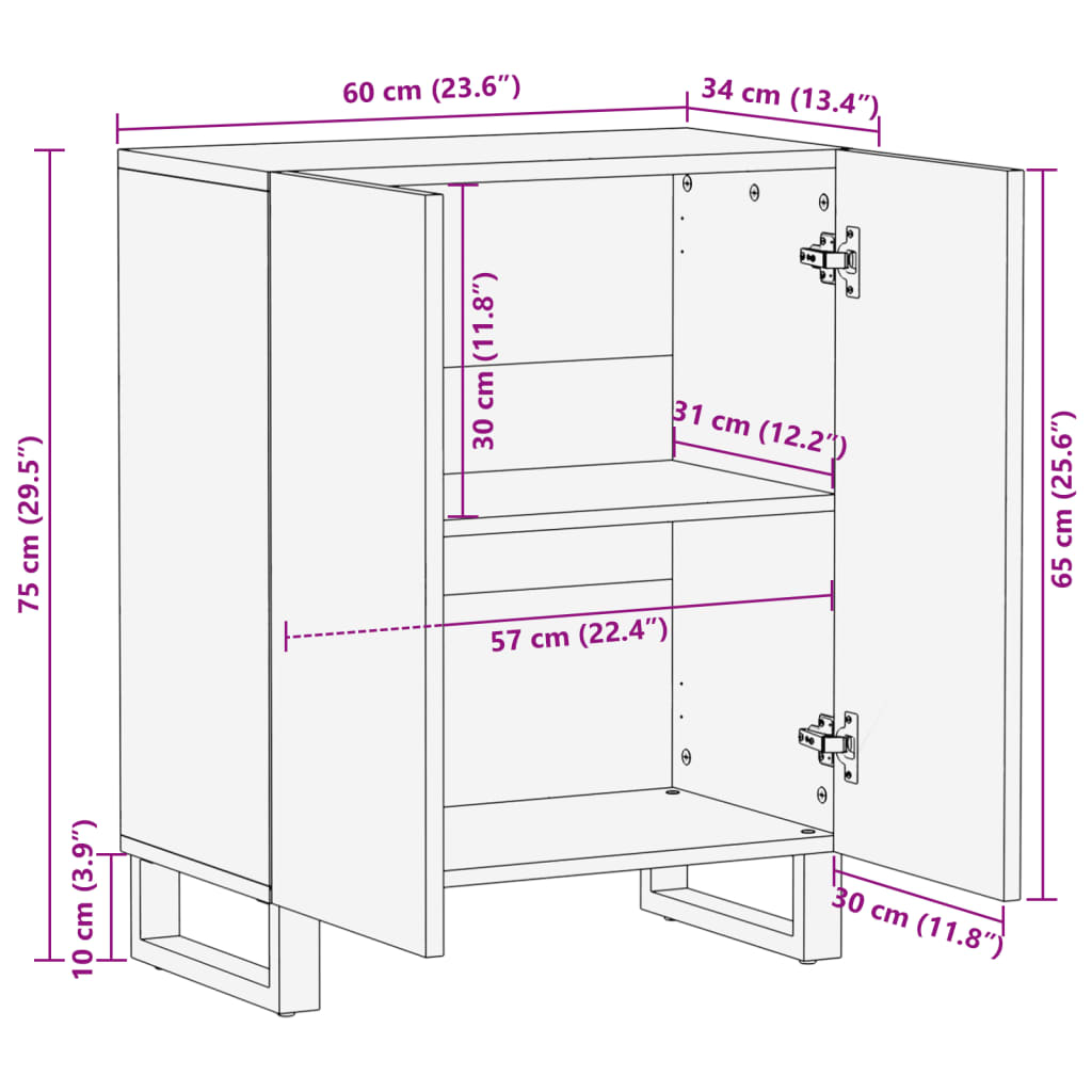 vidaXL Buffet 60x34x75 cm Bois d'acacia massif