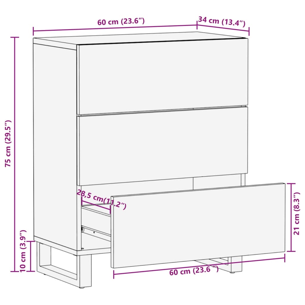 vidaXL Bahut blanc 60x34x75 cm Bois de manguier massif