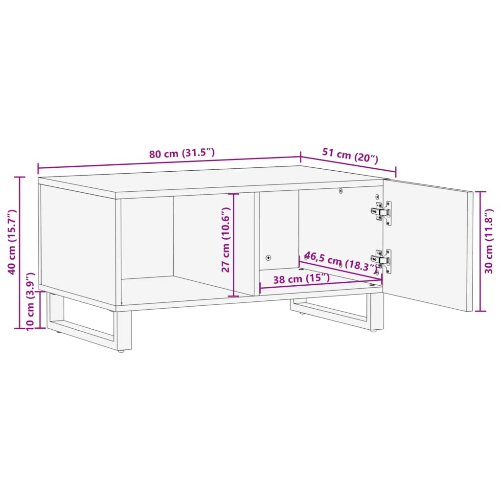 vidaXL Couchtisch Weiß 80x51x40 cm Massivholz Mango