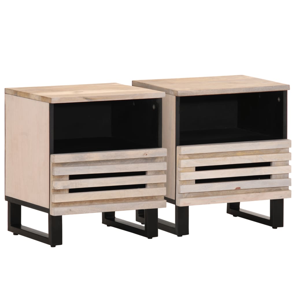 vidaXL Tables de chevet 2 pcs 40x34x46 cm Bois de manguier massif blanchi