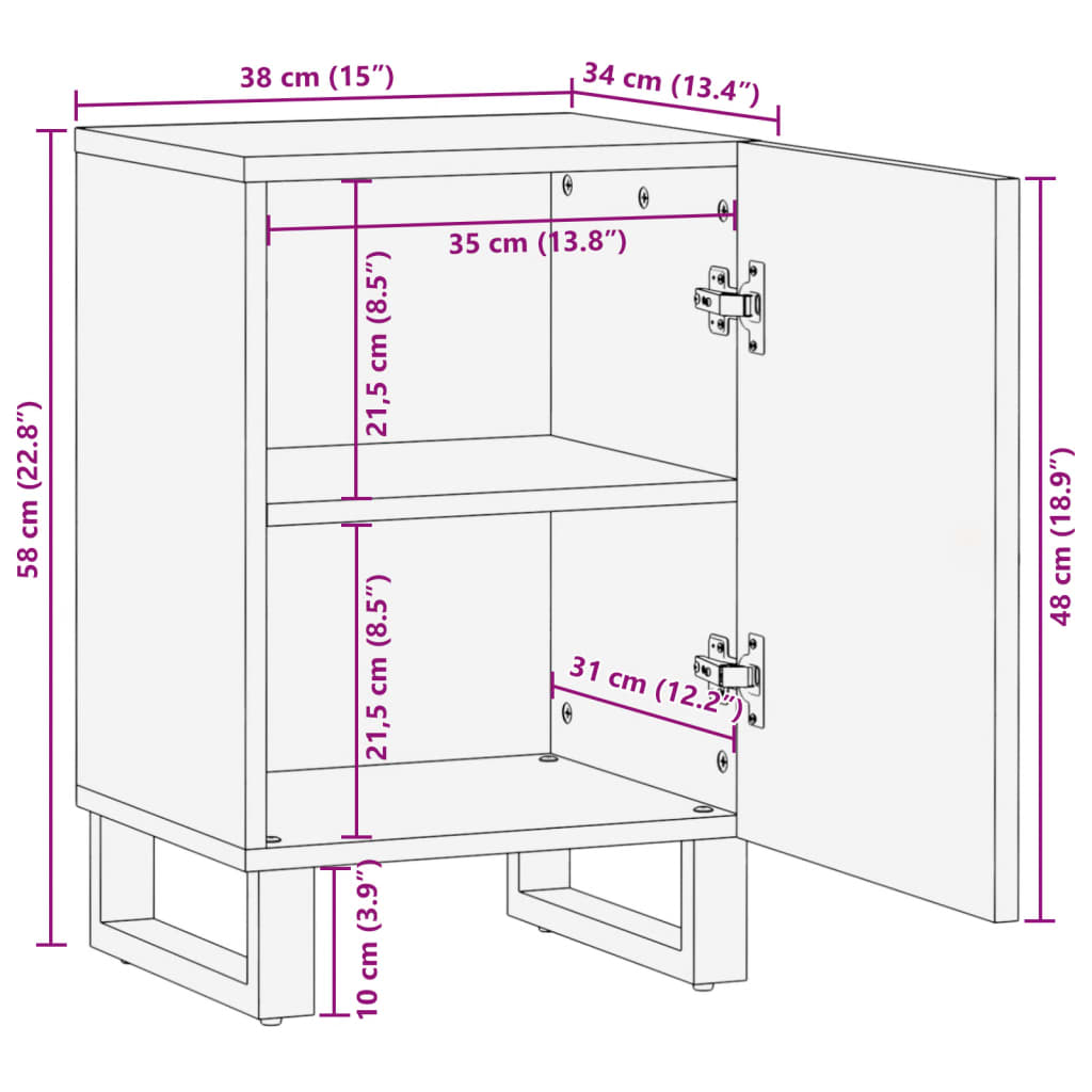 vidaXL Badschrank 38x34x58 cm Massivholz Mango