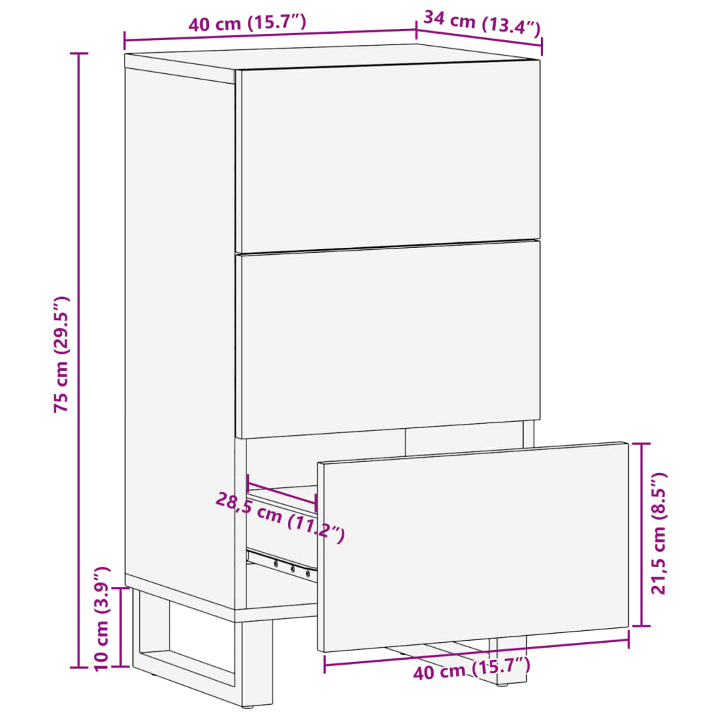 vidaXL Sideboard 40x34x75 cm Massivholz Mango