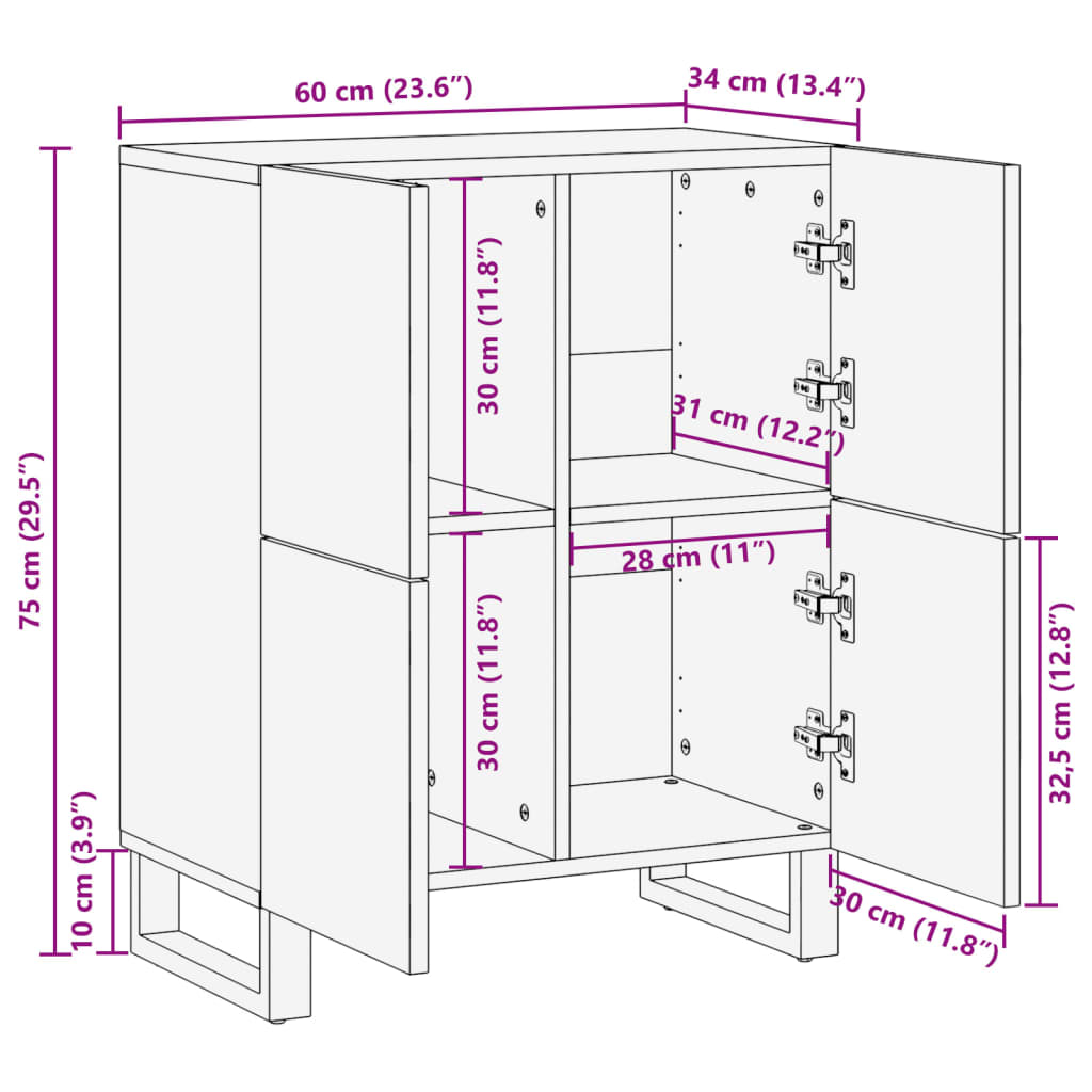 vidaXL Commode 60x34x75 cm Bois de manguier massif