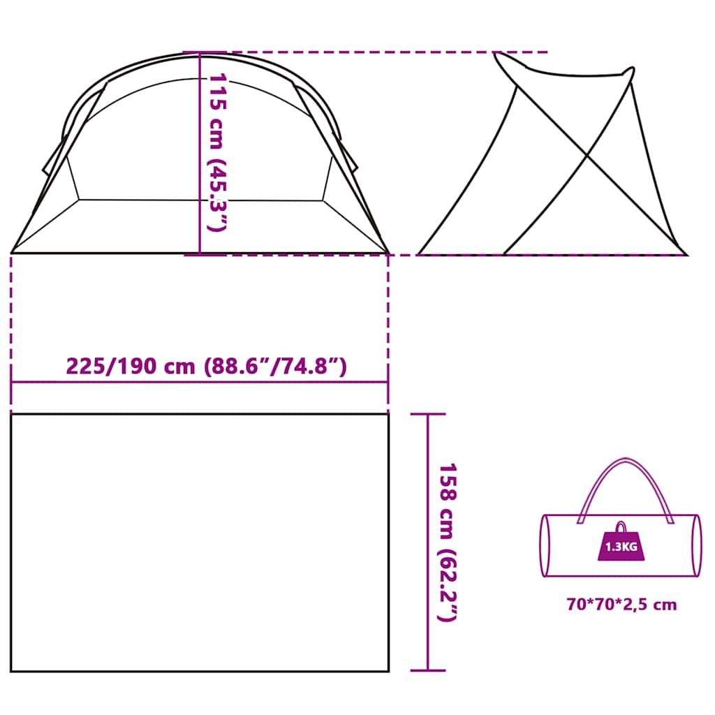 vidaXL Strandzelt 2 Personen Seegrün Pop-Up Wasserdicht