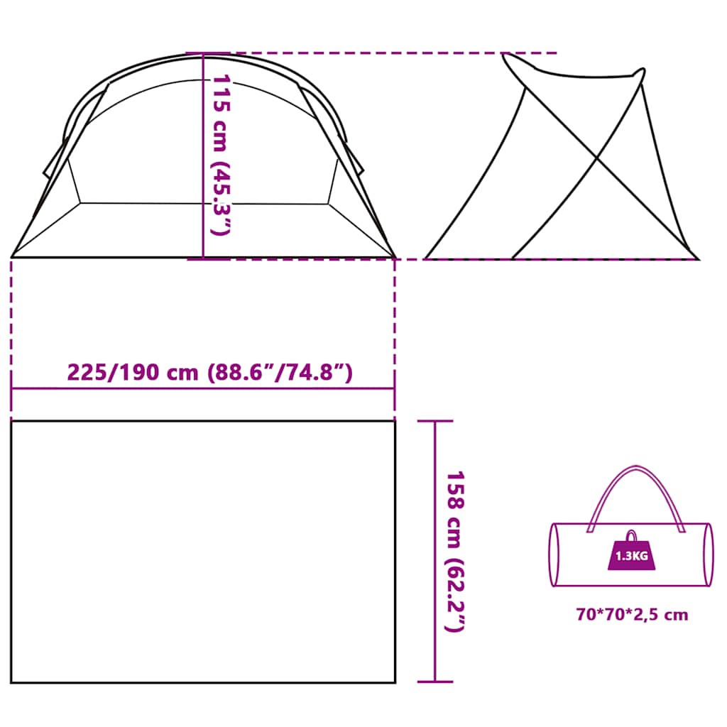 vidaXL Strandzelt 2 Personen Grau Pop-Up Wasserdicht