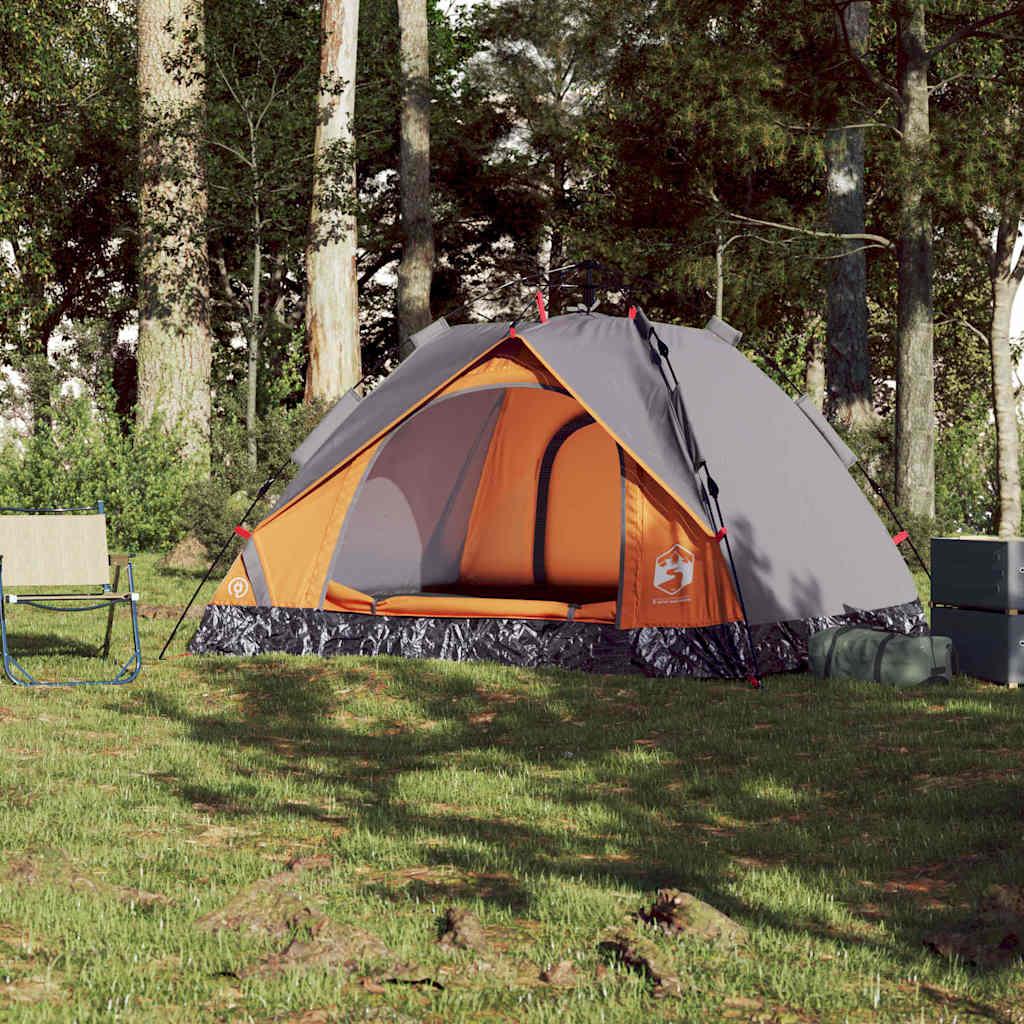 vidaXL Kuppel-Campingzelt 3 Personen Grau und Orange Quick Release