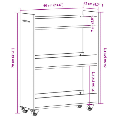 vidaXL Schrank mit Rollen Sonoma-Eiche 60x22x79 cm Holzwerkstoff