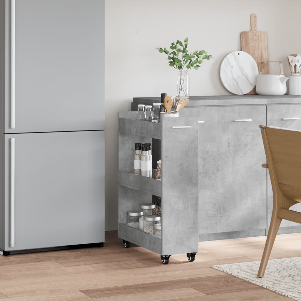vidaXL Armoire à roulettes gris béton 60x22x79 cm bois d'ingénierie