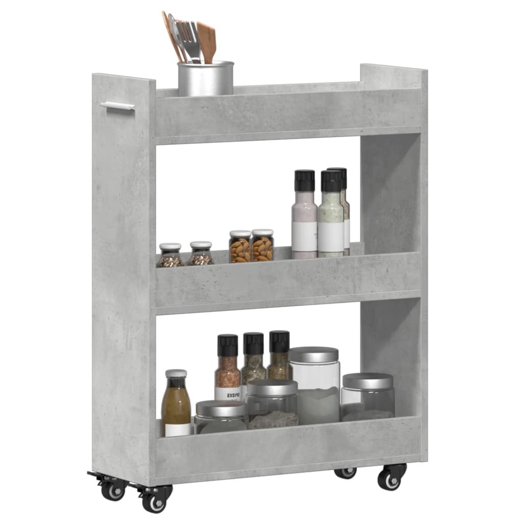 vidaXL Armoire à roulettes gris béton 60x22x79 cm bois d'ingénierie