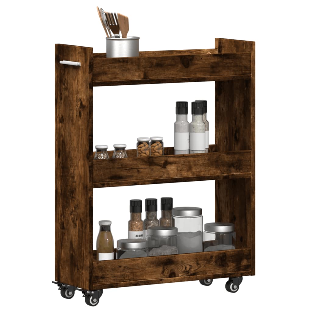 vidaXL Armoire à roulettes chêne fumé 60x22x79 cm Bois d'ingénierie