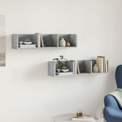 vidaXL Armoires murales 2 pcs Gris béton 75x18x16,5 cm Bois d'ingénierie