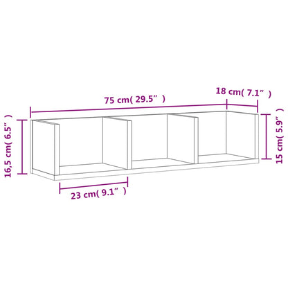 vidaXL Armoires murales 2 pcs Gris béton 75x18x16,5 cm Bois d'ingénierie