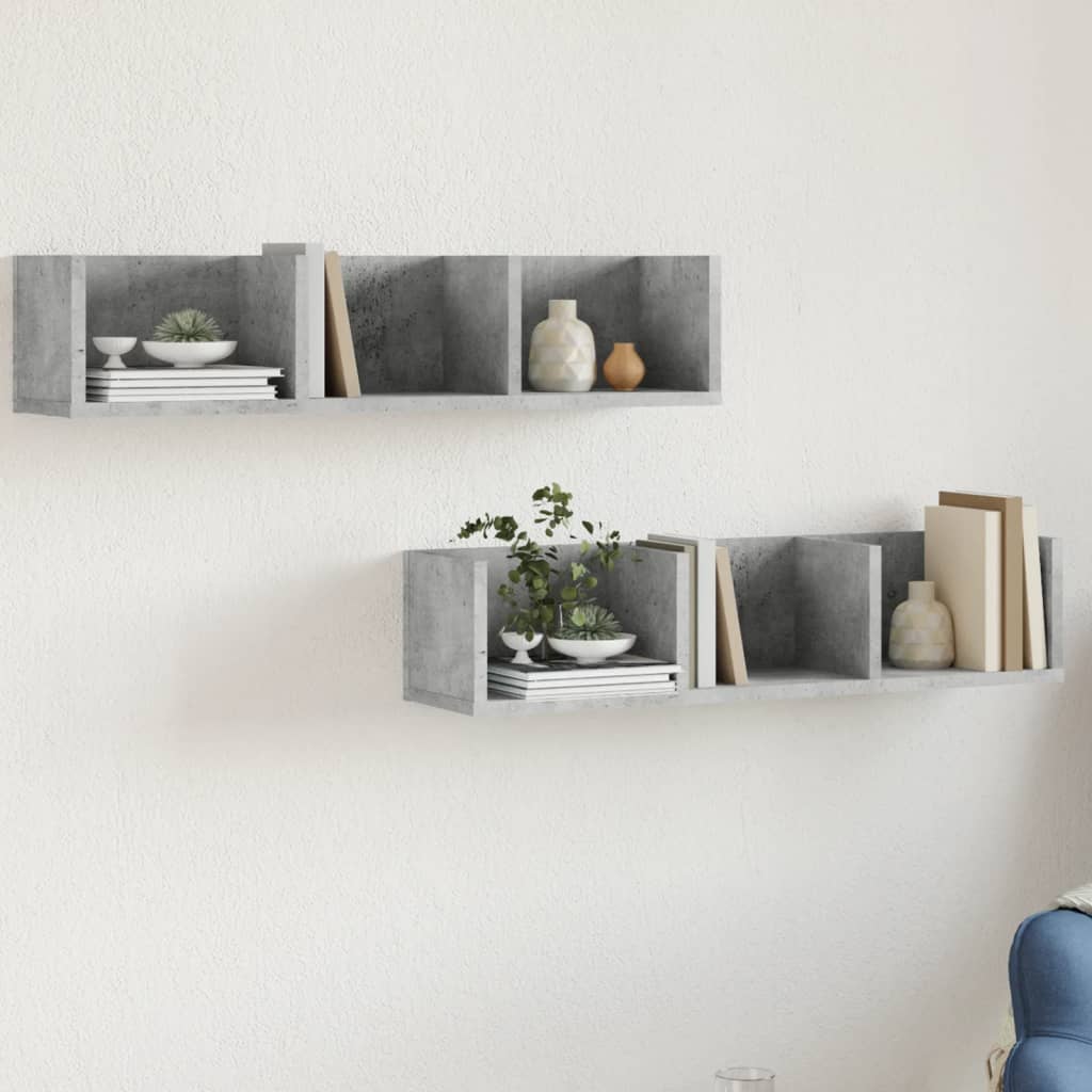 vidaXL Armoires murales 2 pcs Gris béton 75x18x16,5 cm Bois d'ingénierie