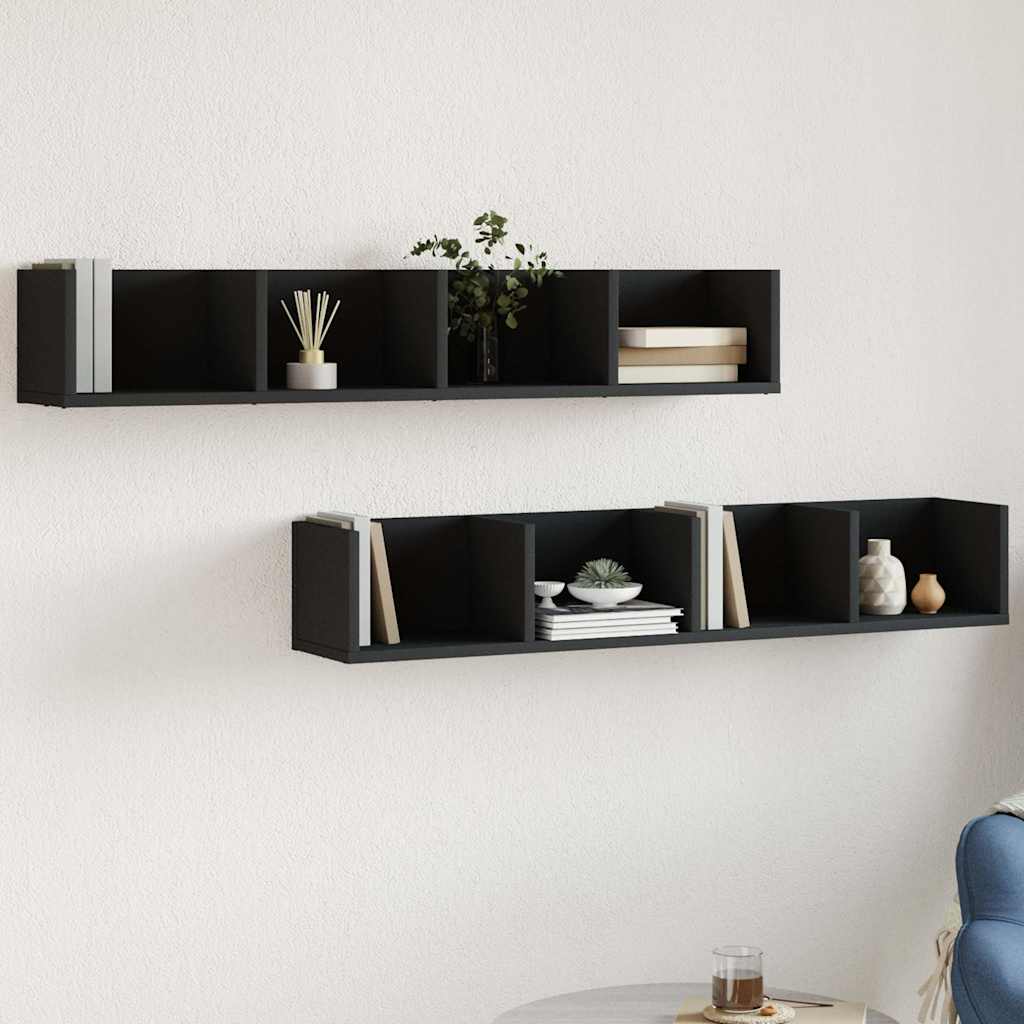 vidaXL Armoires murales 2 pcs Noir 99x18x16,5 cm Bois d'ingénierie