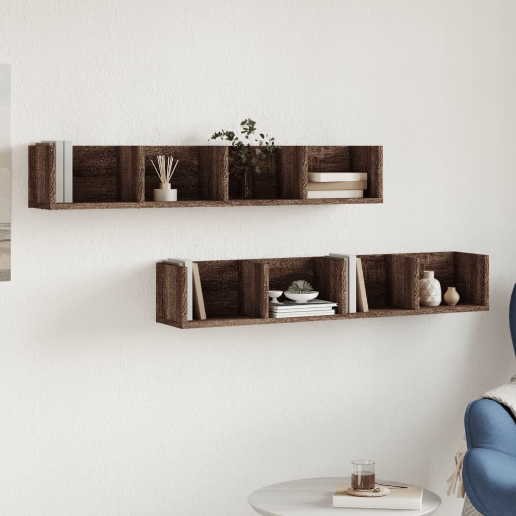 vidaXL Armoires murales 2 pcs Aspect chêne marron 99x18x16,5 cm