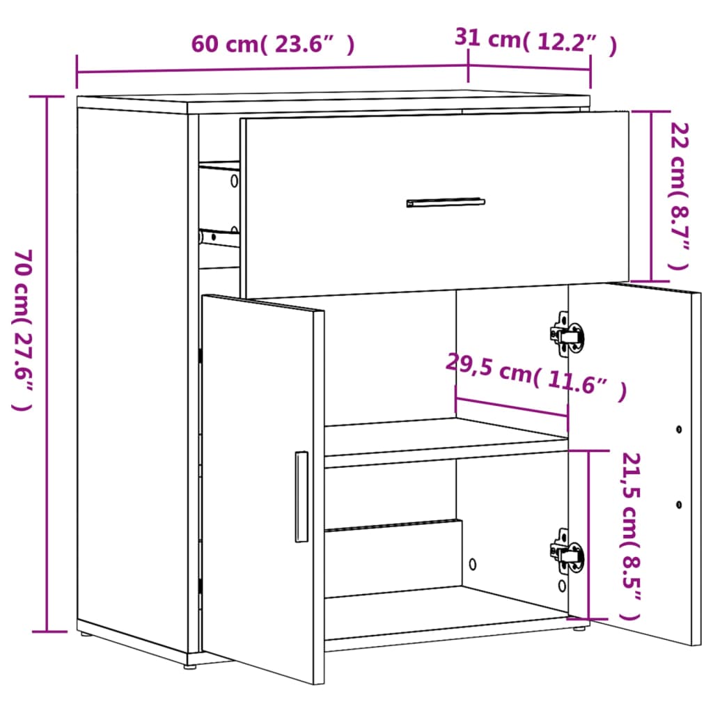 vidaXL Sideboard Betongrau 60x31x70 cm Holzwerkstoff