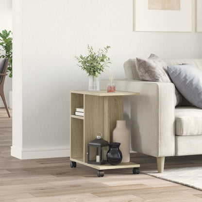 vidaXL Beistelltisch mit Rollen Sonoma-Eiche 50x30x55 cm Holzwerkstoff