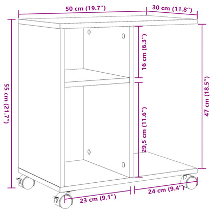 vidaXL Beistelltisch mit Rollen Sonoma-Eiche 50x30x55 cm Holzwerkstoff