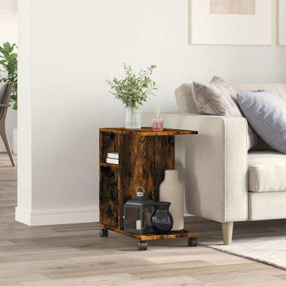 vidaXL Table d'appoint à roulettes chêne fumé 50x30x55 cm en bois d'ingénierie