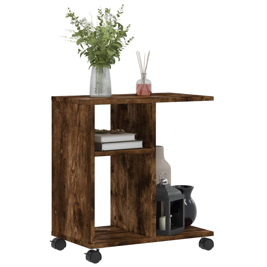 vidaXL Table d'appoint à roulettes chêne fumé 50x30x55 cm en bois d'ingénierie