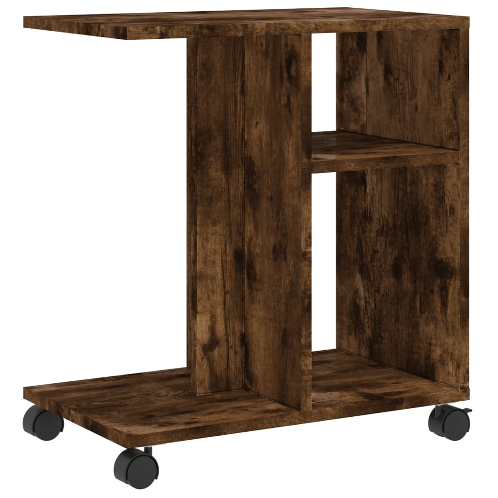 vidaXL Table d'appoint à roulettes chêne fumé 50x30x55 cm en bois d'ingénierie