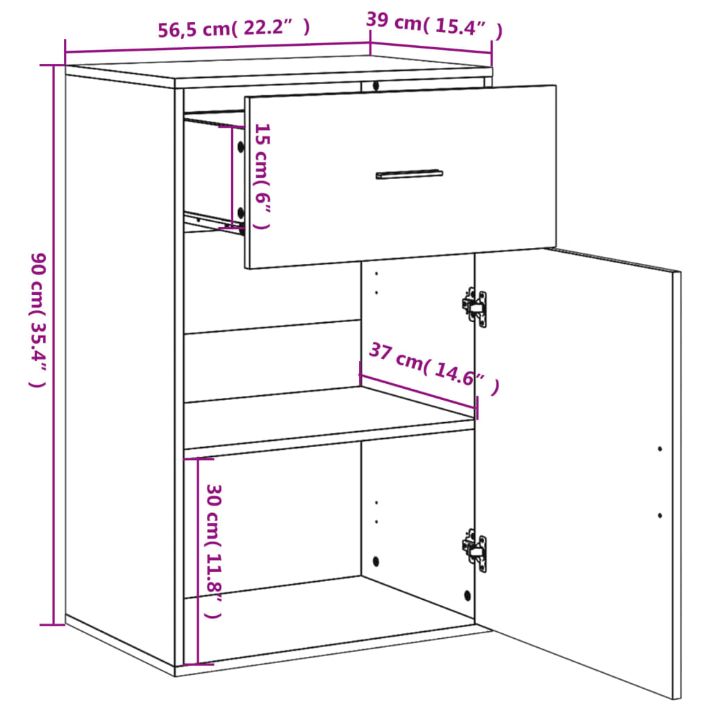 vidaXL Meuble d'appoint Chêne fumé 56,5x39x90 cm Bois d'ingénierie