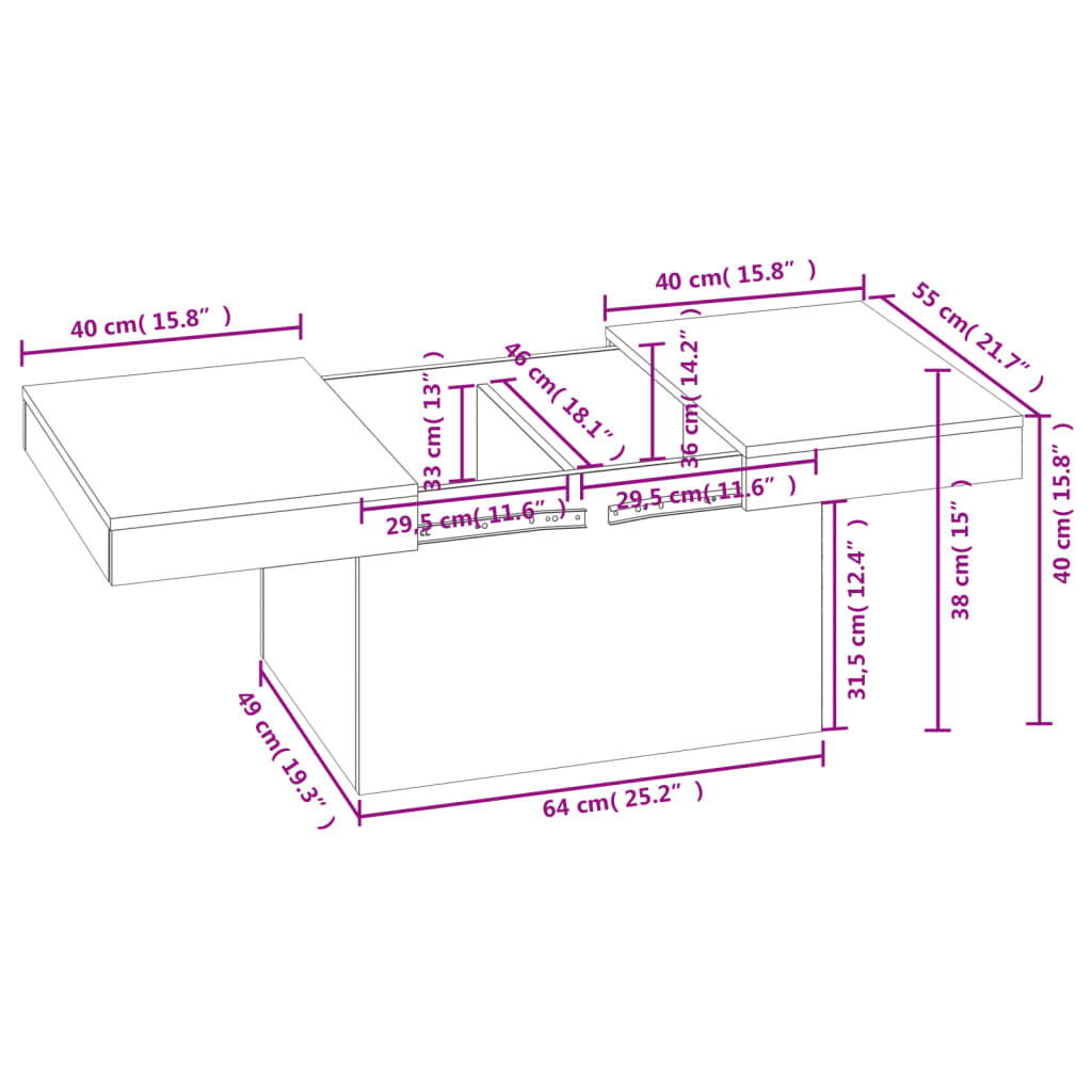 vidaXL Couchtisch Sonoma-Eiche 80x55x40 cm Holzwerkstoff