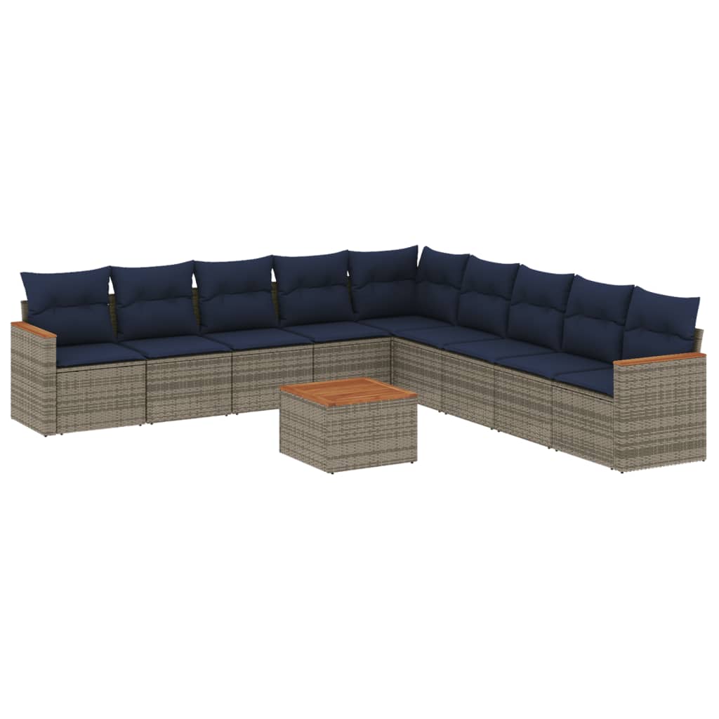 10-teiliges Gartensofa-Set mit Kissen, grau, Polyrattan