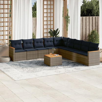 10-teiliges Gartensofa-Set mit Kissen, grau, Polyrattan