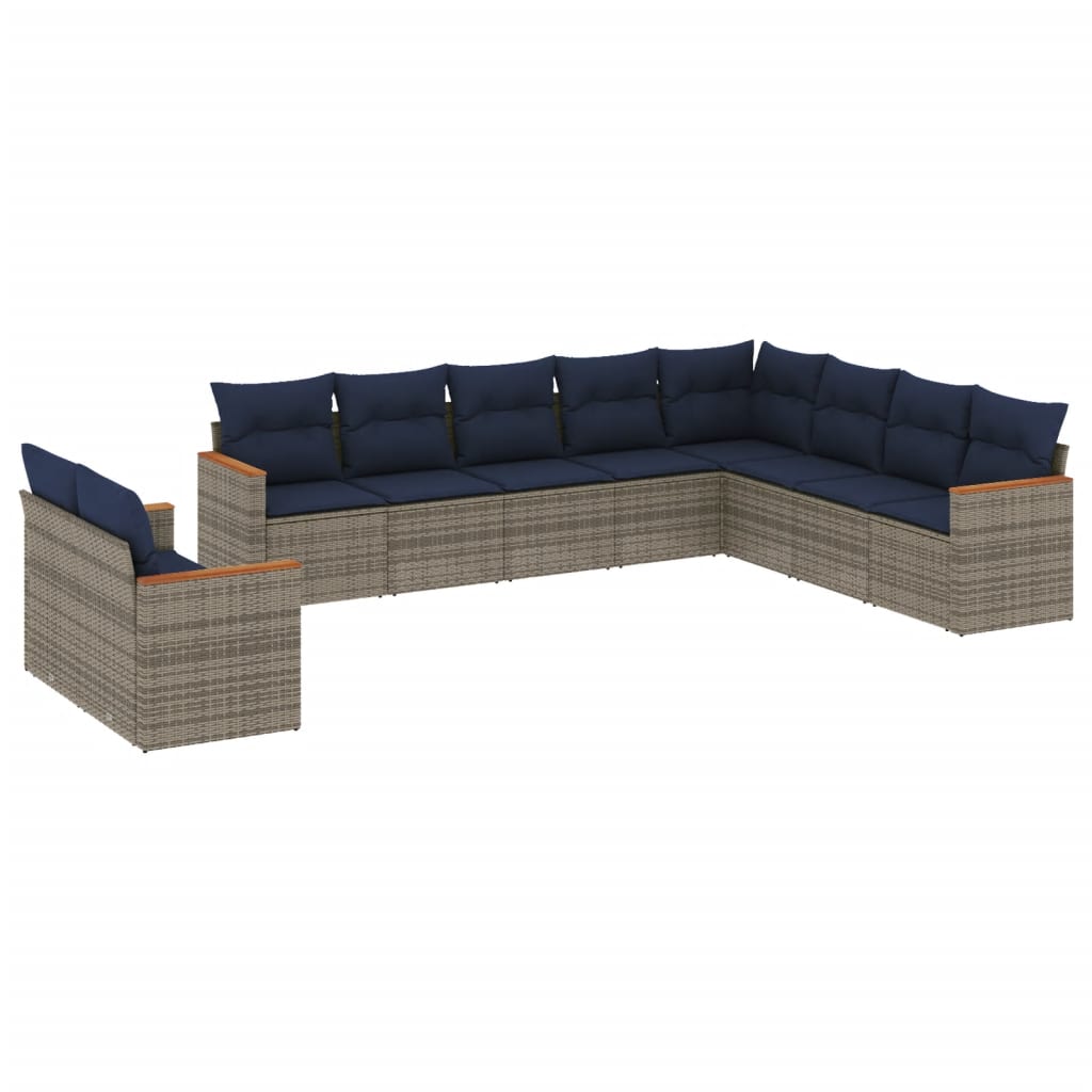 10-teiliges Gartensofa-Set mit Kissen, grau, Polyrattan
