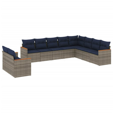 10-teiliges Gartensofa-Set mit Kissen, grau, Polyrattan