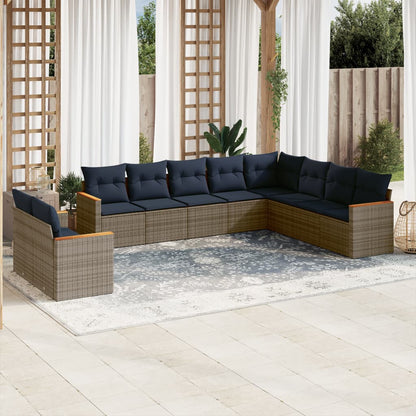 10-teiliges Gartensofa-Set mit Kissen, grau, Polyrattan