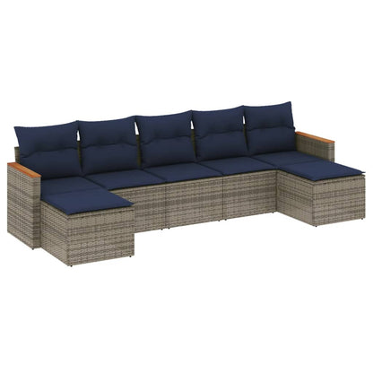 7-teiliges Gartensofa-Set mit Kissen, grau, Polyrattan