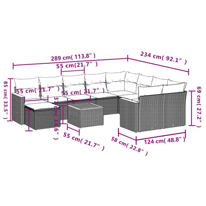 vidaXL 11-tlg. Garten-Sofagarnitur mit Kissen Schwarz Poly Rattan