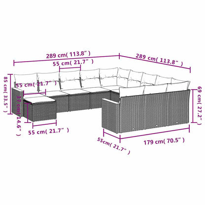 vidaXL 12-tlg. Garten-Sofagarnitur mit Kissen Schwarz Poly Rattan