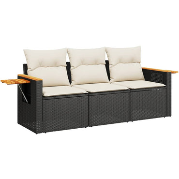 vidaXL Salon de jardin 3 pièces avec coussins Noir Résine tressée