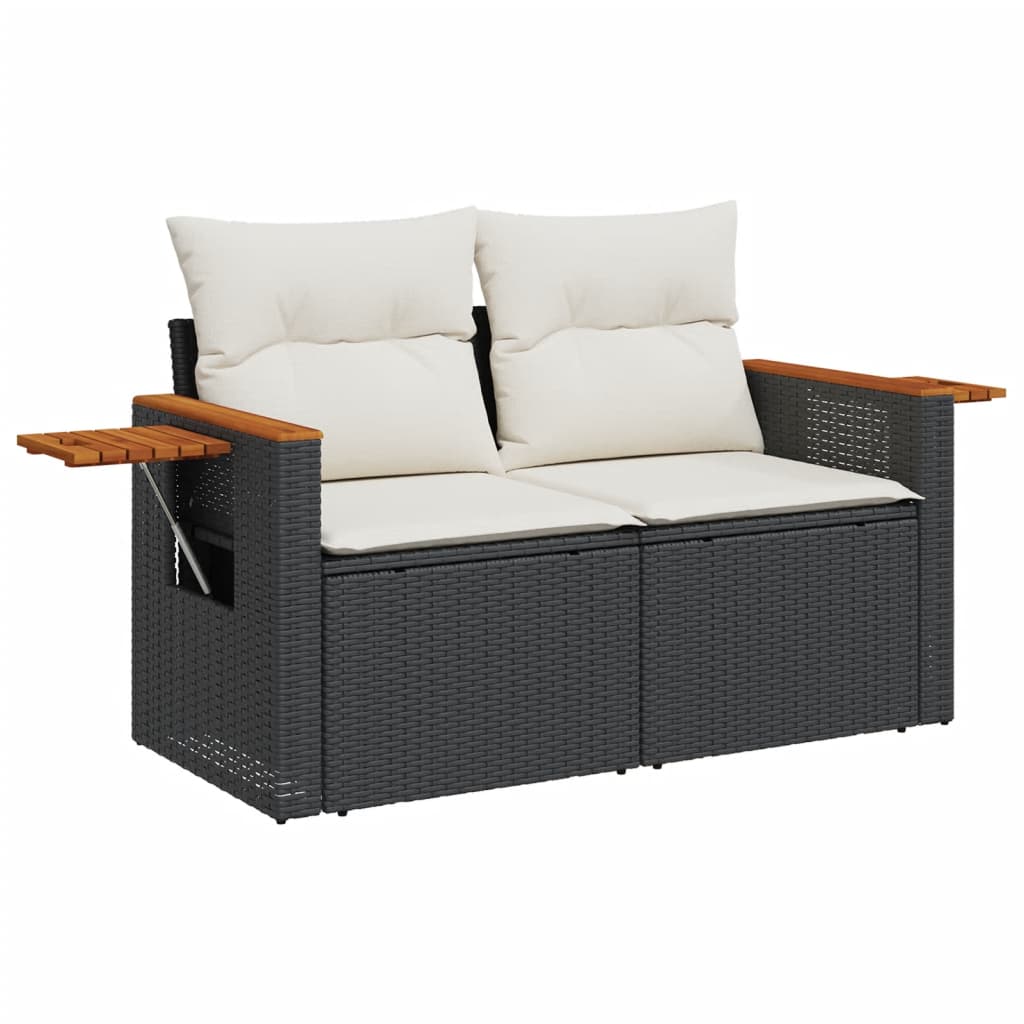 vidaXL 3-tlg. Garten-Sofagarnitur mit Kissen Schwarz Poly Rattan