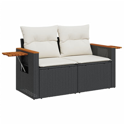 vidaXL 3-tlg. Garten-Sofagarnitur mit Kissen Schwarz Poly Rattan