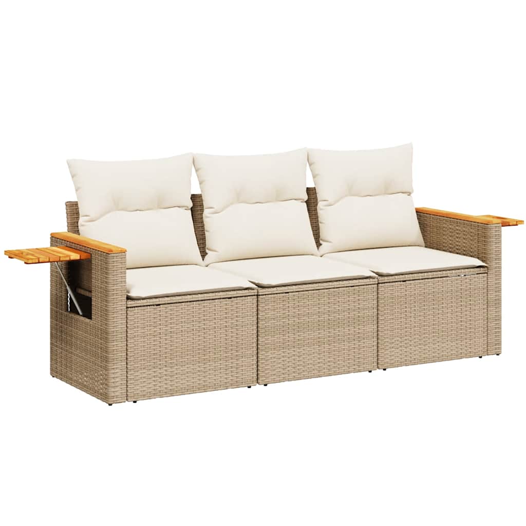 vidaXL Salon de jardin 3 pcs avec coussins Beige Résine tressée