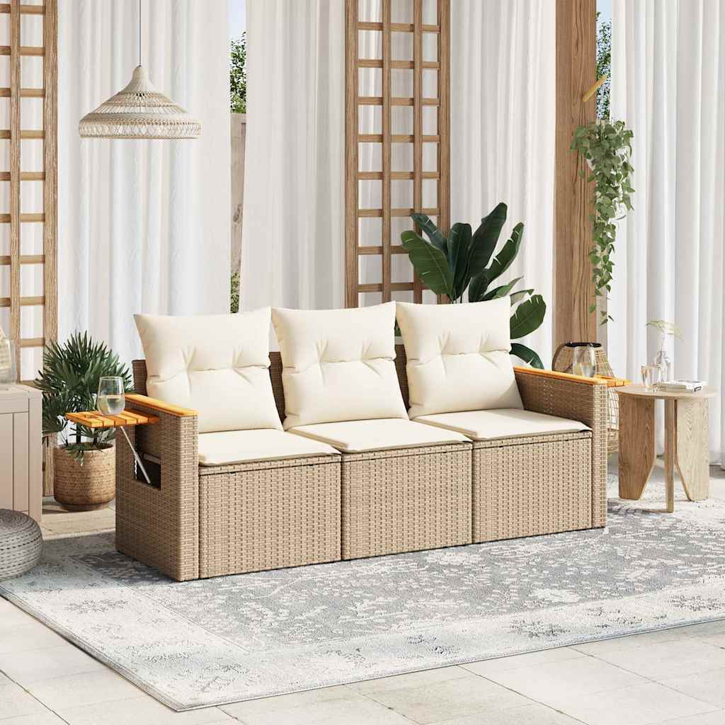 vidaXL Salon de jardin 3 pcs avec coussins Beige Résine tressée