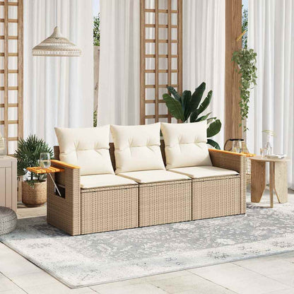 vidaXL Salon de jardin 3 pcs avec coussins Beige Résine tressée