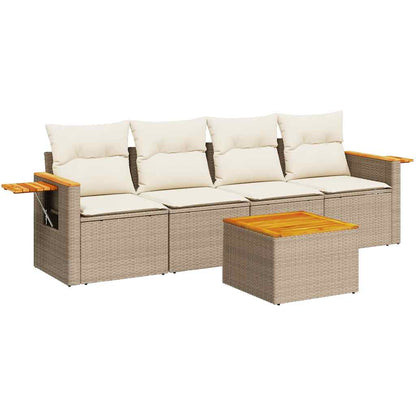 vidaXL Ensemble de canapés de jardin 5 pcs avec coussins Beige résine tressée