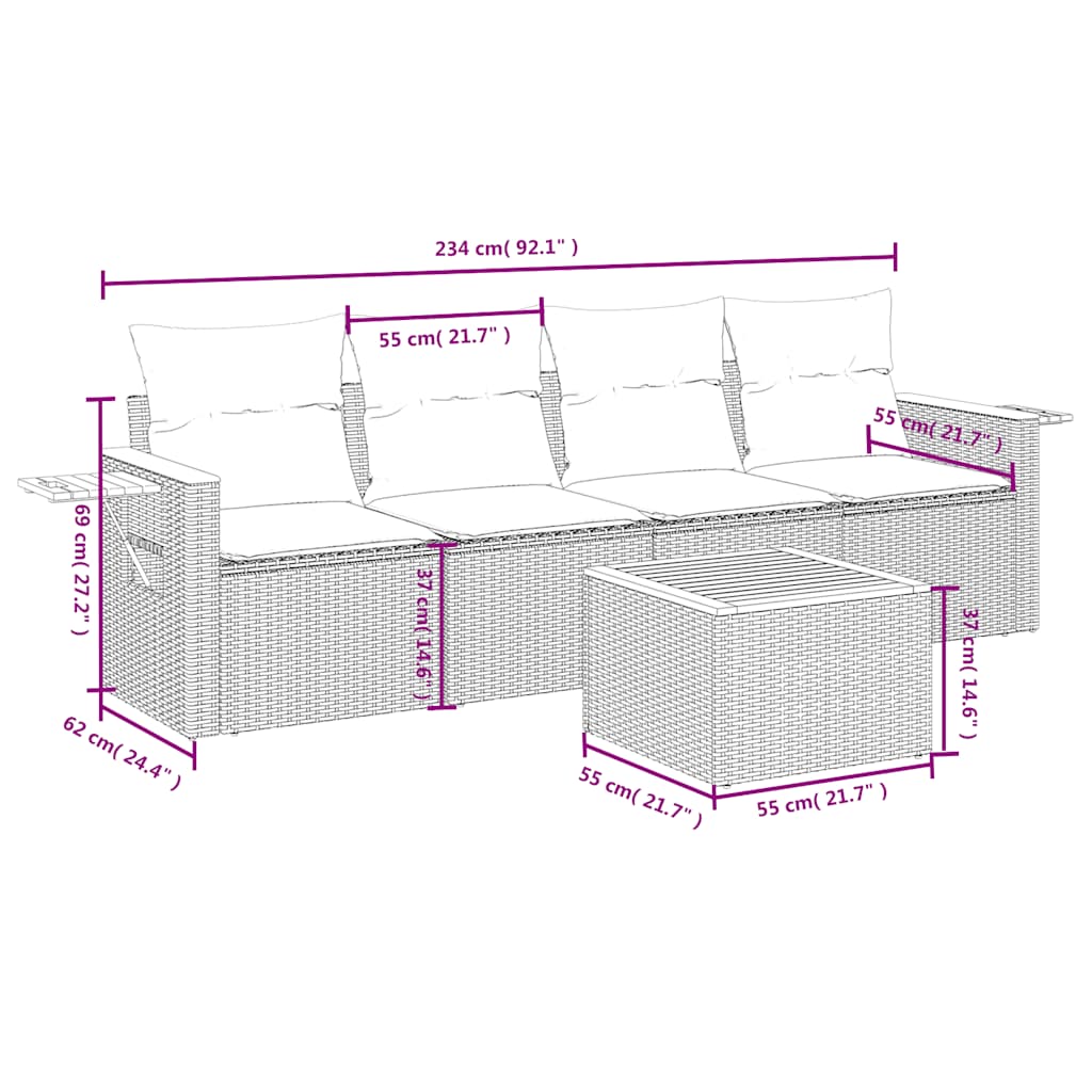 vidaXL Ensemble de canapés de jardin 5 pcs avec coussins Beige résine tressée