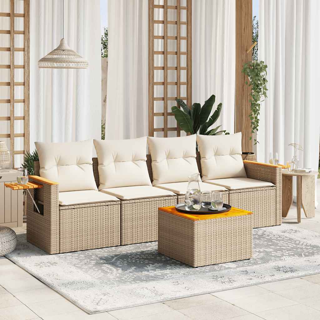 vidaXL Ensemble de canapés de jardin 5 pcs avec coussins Beige résine tressée